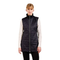 Black quilted sleeveless vest with diamond pattern and full zip closure, front view