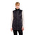 Black quilted sleeveless vest with diamond pattern and full zip closure, front view
