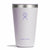 Insulated stainless steel tumbler with press-in lid and brand logo, straight-on front view