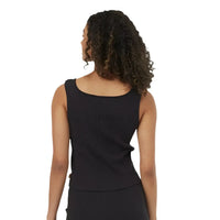 Black sleeveless tank top with ribbed detailing, back view on model