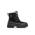 Black suede winter boot with sherpa lining, lace-up front, and chunky lug sole, side view