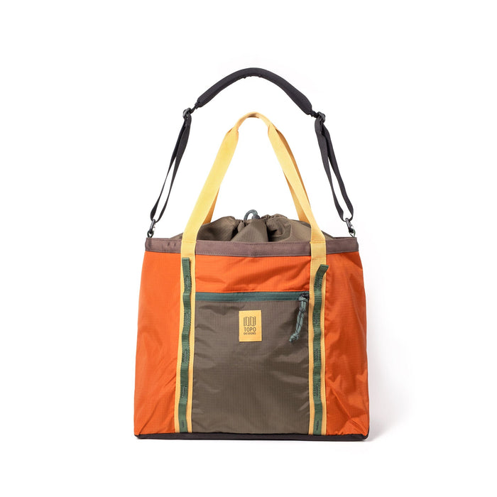 Colorblock utility tote bag with drawstring closure, dual carrying handles and removable shoulder strap