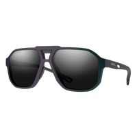 Aviator-style sunglasses with matte dark gray frame and polarized black lenses, three-quarter view