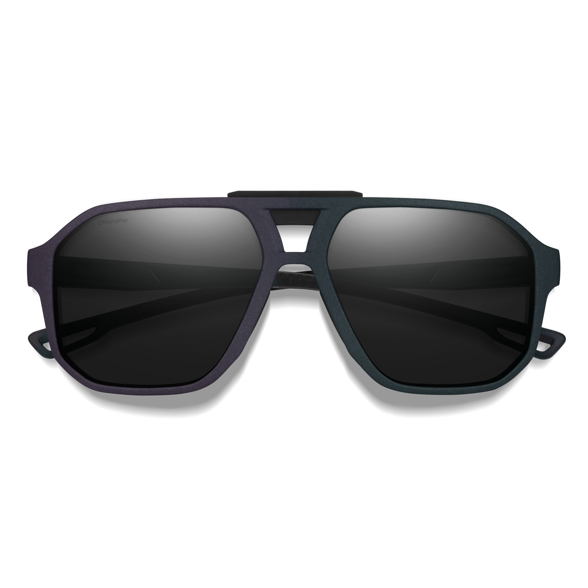 Aviator-style sunglasses with dark polarized lenses and matte charcoal frame, front view