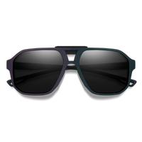 Aviator-style sunglasses with dark polarized lenses and matte charcoal frame, front view