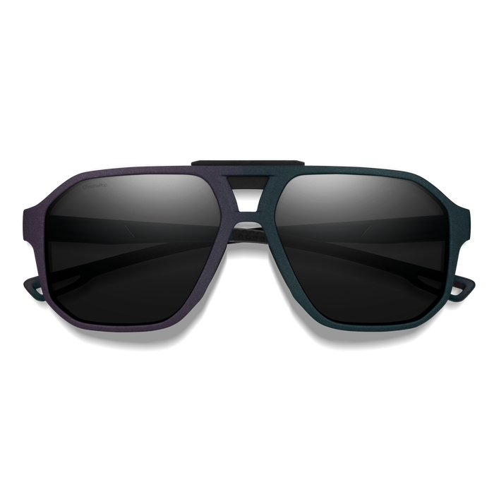 Aviator-style sunglasses with dark polarized lenses and matte charcoal frame, front view