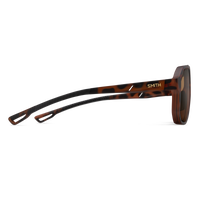 Side view of tortoise shell sunglasses with brown photochromic lenses and rubber temple tips