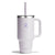 Large insulated travel tumbler with handle, straw lid, and matching straw, front view