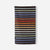 Rectangular towel with dark background and colorful horizontal stripes in blue, green, orange, and yellow