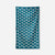 Teal microfiber towel with geometric triangle pattern displayed flat against white background