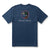 Navy blue short sleeve t-shirt with duck logo on back, laid flat
