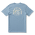 Light blue t-shirt with fishing graphic design on back, laid flat view