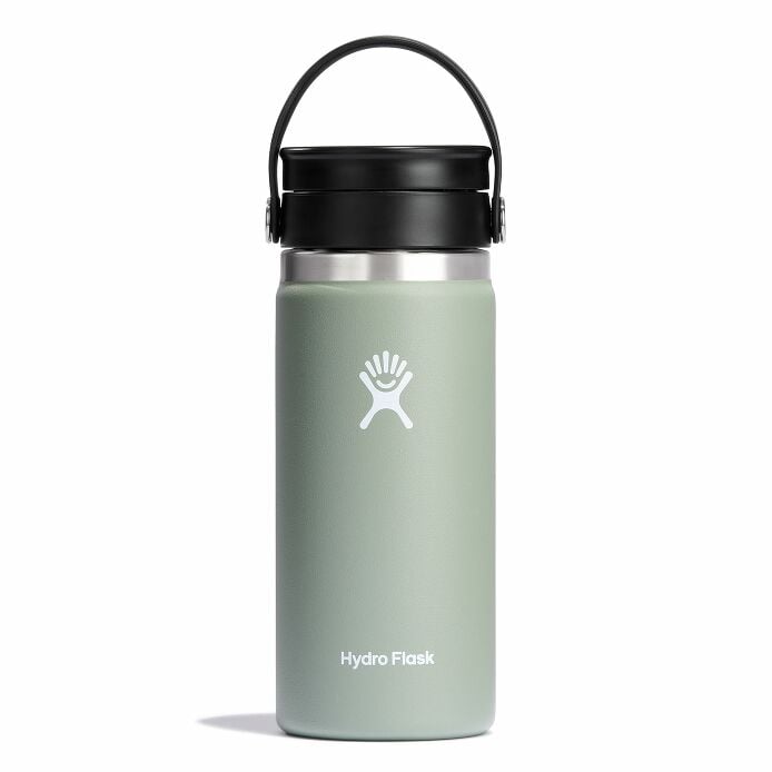 16oz insulated stainless steel coffee flask with flex sip lid and carry handle, front view