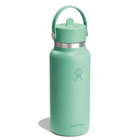 32oz wide mouth insulated water bottle with flex straw cap and carry handle, angled view