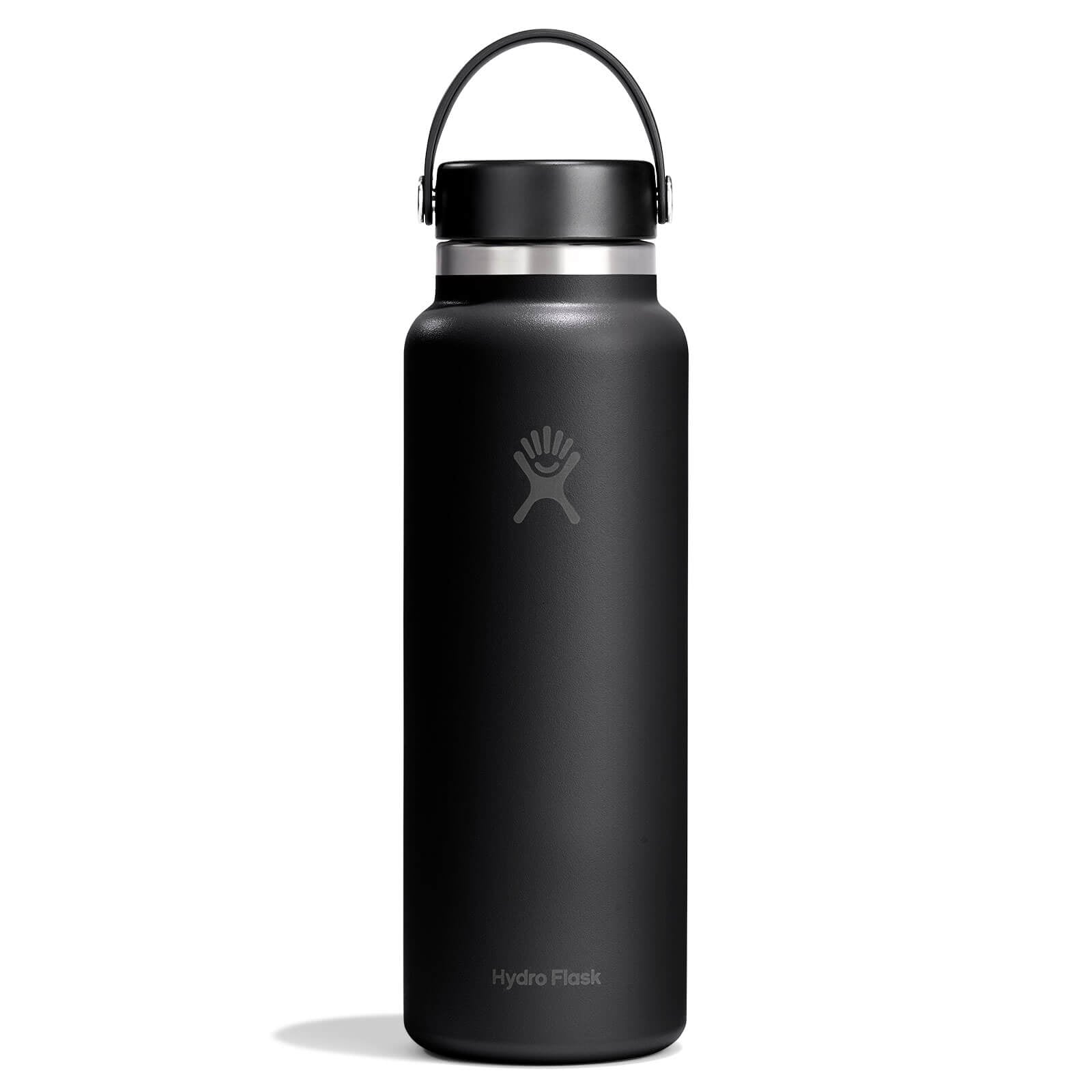 40oz wide mouth insulated water bottle with flex cap handle, straight-on front view