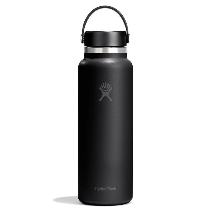 40oz wide mouth insulated water bottle with flex cap handle, straight-on front view