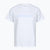 White athletic t-shirt with light blue graphic text, short sleeves, front view