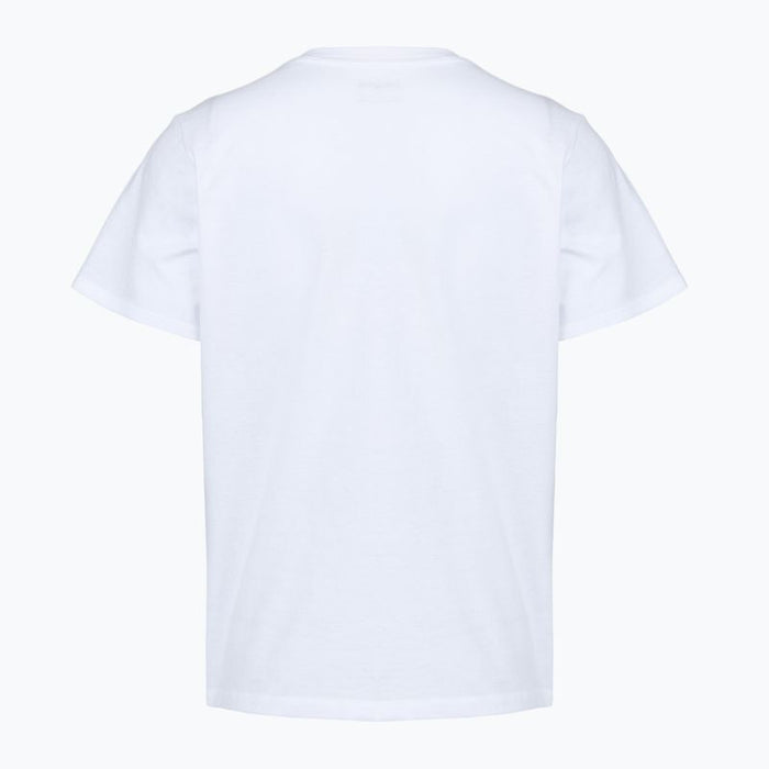 Light blue women's short sleeve athletic top shown from back view on clean background